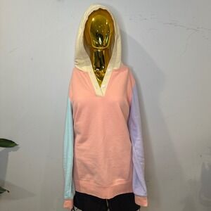 Indie Kidcore 2010s Pastel Colorblock Hoodie Sweatshirt Peach Blue Purple MEDIUM